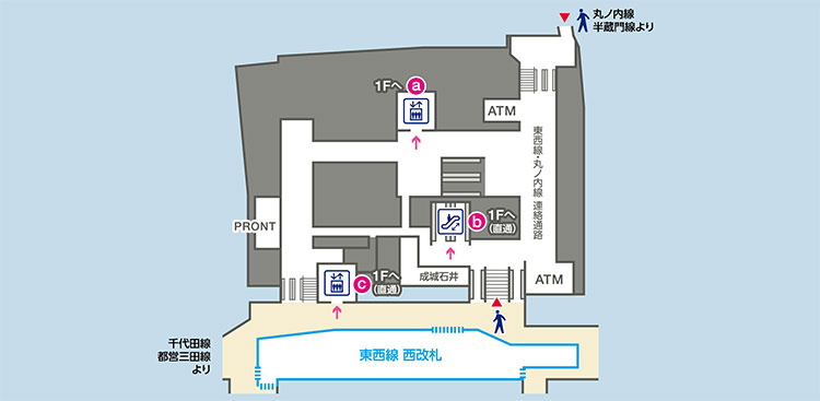 大手町タワーB2Fの拡大地上地図