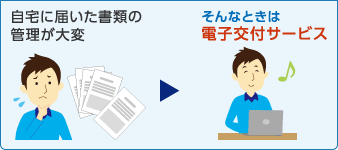 自宅に届いた書類の管理が大変 → そんなときは電子交付サービス